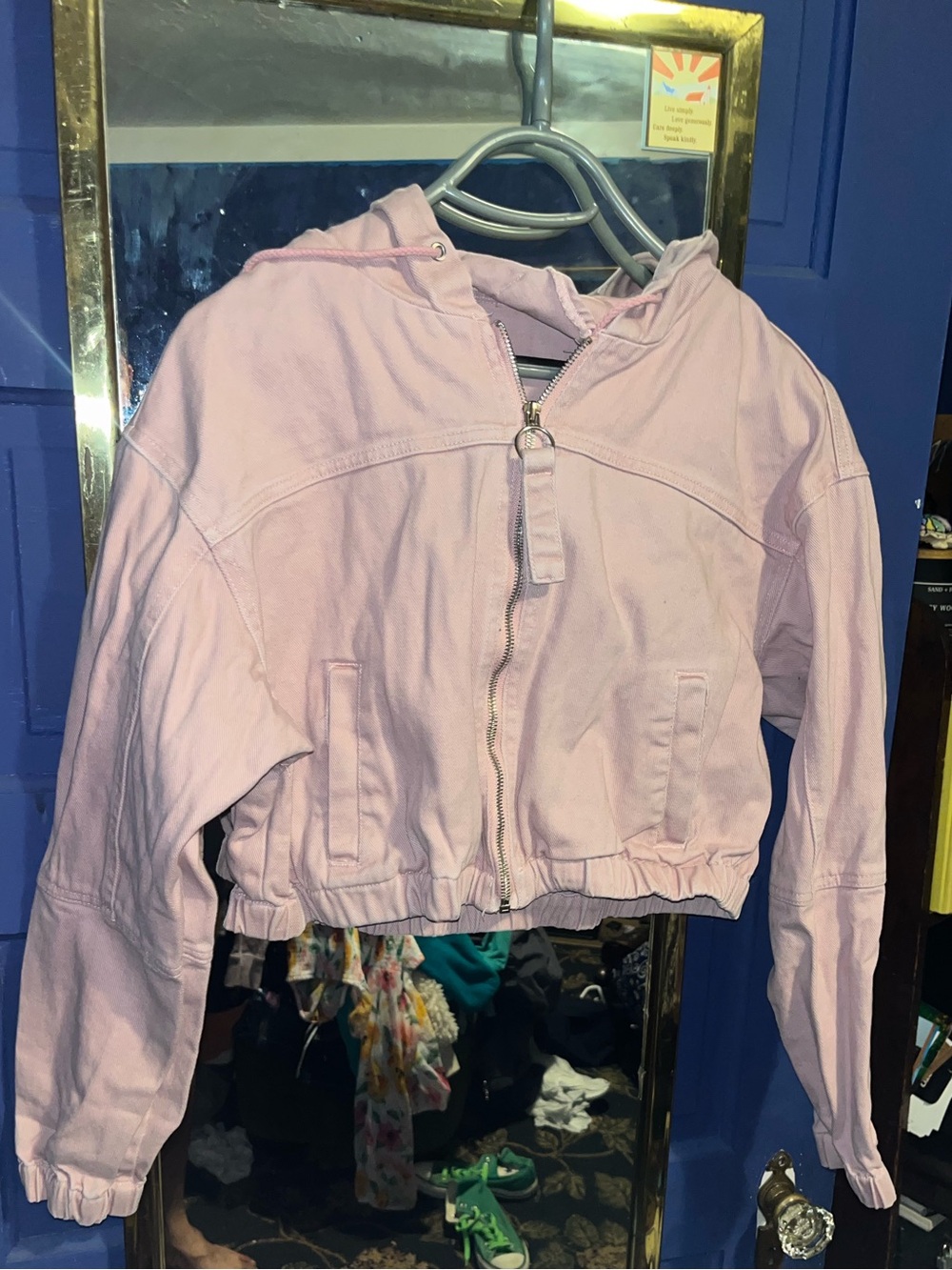 Stoosh Light Pink Hooded Cropped Bomber Jacket